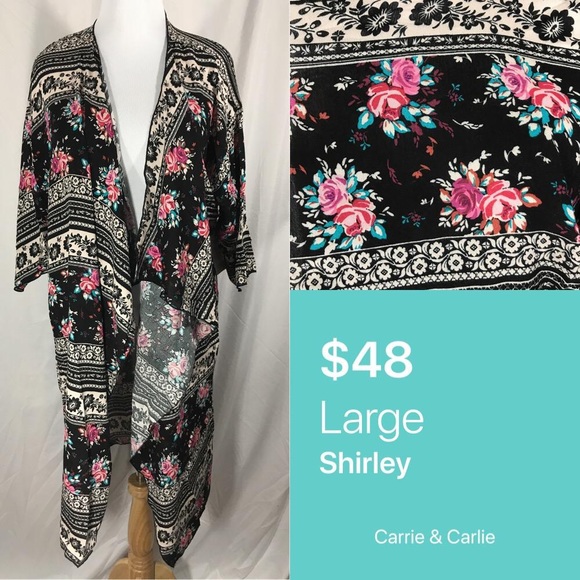 LuLaRoe Tops - LuLaRoe Black Rose Shirley Kimono NWT